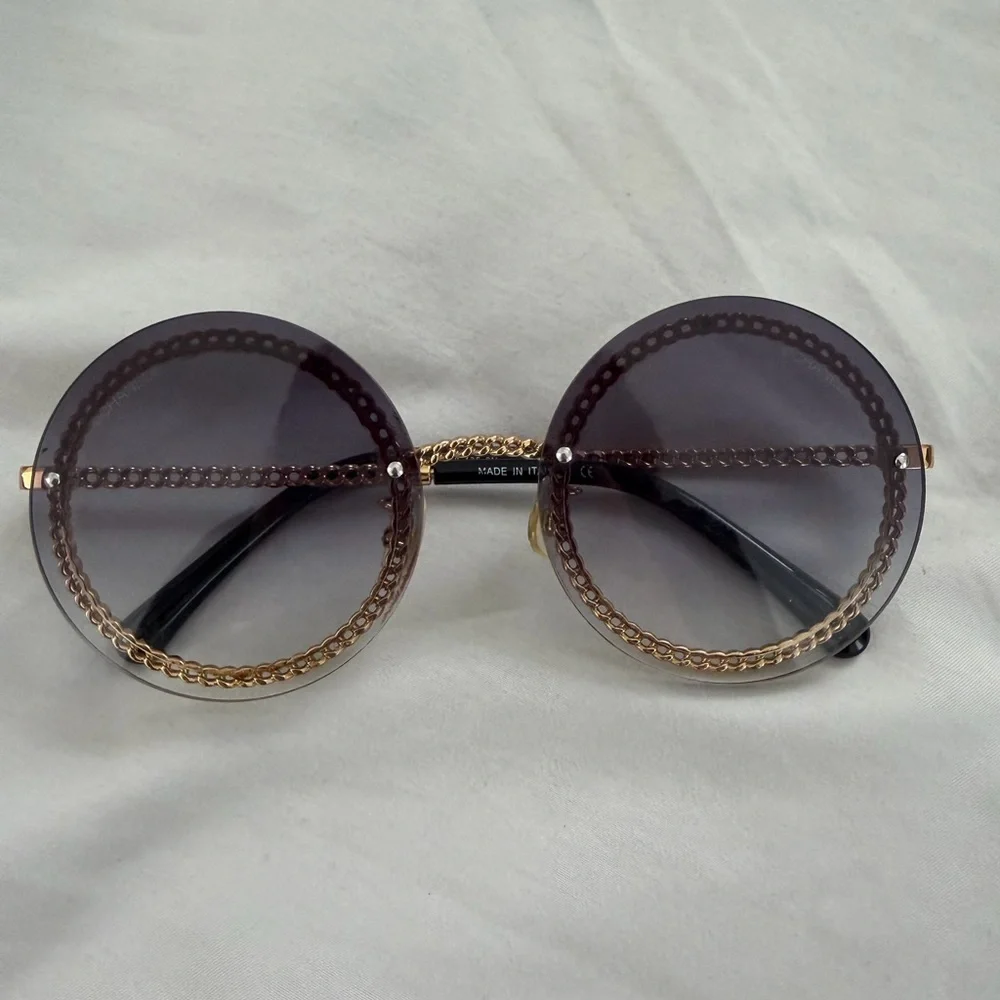 Chanel Chain Rimless Round Sunglasses - Gold Chain Detail | Made in Italy